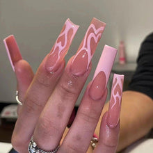 Load image into Gallery viewer, Almond Manicure after 00 Manicure Wear Nail Whole Warm Color Gold Pink Stripe Pure Desire Nail Patch

