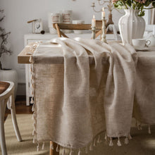Load image into Gallery viewer, Polyester Linen Solid Color Tablecloth Khaki Tassel American Tablecloth
