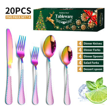 Load image into Gallery viewer, Stainless Steel Tableware Set Plaid Handle Knife, Fork and Spoon Christmas Tableware Gift Box 20-Piece Set

