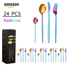 Load image into Gallery viewer, Stainless Steel Knife, Fork and Spoon 4-Piece Portuguese Stainless Steel Western Food Knife, Fork and Spoon 24-Piece Gift Box
