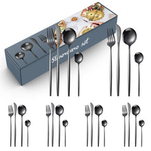 Load image into Gallery viewer, Stainless Steel Knife and Forks Four-Piece Spray Paint Portuguese Tableware 24 Pieces Golden Set Creative Western Food Steak Knife, Fork and Spoon
