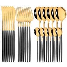 Load image into Gallery viewer, Stainless Steel Tableware 24-Piece Set Bright Portuguese Western Food Gold Knife, Fork and Spoon I
