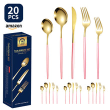 Load image into Gallery viewer, Product Stainless Steel Tableware 20-Piece Set Gold Plated Portugal Knife, Fork and Spoon
