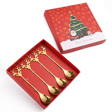 Load image into Gallery viewer, Creative Coffee Spoon Golden Fruit Fork Christmas Tree Elderly Dessert Spoon Four-Piece Set
