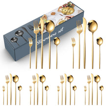 Load image into Gallery viewer, Stainless Steel Knife and Forks Four-Piece Spray Paint Portuguese Tableware 30 Pieces Golden Set Creative Western Food
