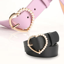 Load image into Gallery viewer, Sweet Inlaid Pearl Peach Heart Buckle Dress Decoration Belt Cute Student Jeans Strap
