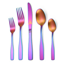 Load image into Gallery viewer, Tableware Stainless Steel Matte Tableware Square Handle Knife, Fork and Spoon Black Western Food Suit Five 5-Piece Set
