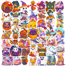 Load image into Gallery viewer, 50pcs Children's Cartoon Graffiti Halloween Stickers Pumpkin Ghost Witch Bat Halloween Carnival Stickers
