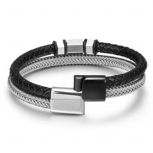 Load image into Gallery viewer, E-Commerce Stainless Steel Simple Steel Wire Woven Bracelet Men's Leather Magnetic Snap Titanium Steel
