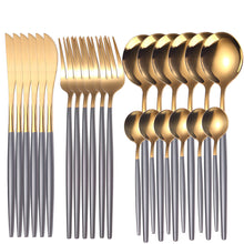 Load image into Gallery viewer, Supply Stainless Steel Knife and Forks 24-Piece Portuguese Tableware Golden Set Creative Western Food Steak Knife, Fork and Spoon
