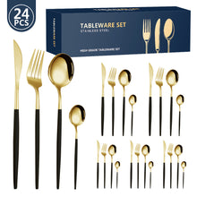 Load image into Gallery viewer, Portuguese Stainless Steel Tableware for 6 People 24-Piece Set Western Food/Steak Knife, Fork and Spoon Gift Set
