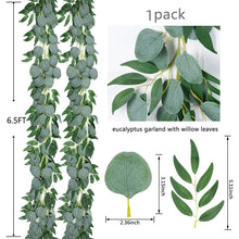 Load image into Gallery viewer, 2PCs Artificial Eucalyptus Vine 2 M with Willow Leaf Simulation Green Vine Simulated Plants Wedding Decoration Background Rattan
