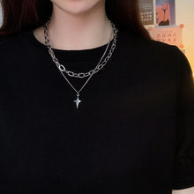 Load image into Gallery viewer, Sweet and cool metal titanium steel chain cross necklace hip hop men's and women's collarbone chain jewellery
