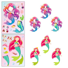 Load image into Gallery viewer, 6 Sheets/Pack Mermaid Face Changing Stickers Mermaid Princess Cartoon Parent-Child Interactive Puzzle Hand Account DIY Puzzle Stickers
