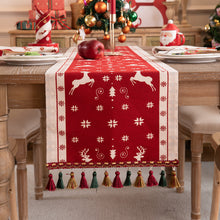 Load image into Gallery viewer, Christmas Jacquard Elk Table Runner Tassel Table Runner Holiday Decoration Supplies
