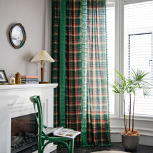 Load image into Gallery viewer, Plaid Stitching Curtain Christmas Red American Curtain
