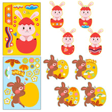 Load image into Gallery viewer, 6 Sheets/Pack Easter Rabbit Puzzle Stickers Dried Shrimp Children's Educational Puzzle Colorful Egg Face Changing Stickers
