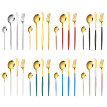 Load image into Gallery viewer, Stainless Steel Knife, Fork and Spoon 4-Piece Portuguese Stainless Steel Western Food Knife, Fork and Spoon 24-Piece Gift Box
