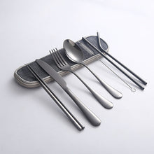 Load image into Gallery viewer, Stainless Steel Set Knife, Fork and Spoon Chopsticks Straw Portable Tableware 7-Piece Set
