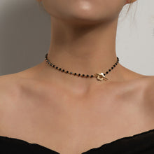 Load image into Gallery viewer, Elegant Black Crystal Glass Bead Chain Simple OT Buckle Short Flower Necklace
