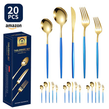 Load image into Gallery viewer, Product Stainless Steel Tableware 20-Piece Set Gold Plated Portugal Knife, Fork and Spoon
