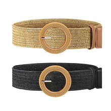 Load image into Gallery viewer, Straw Woven Elastic Stretch Belt Tight Dress Wood Style Buckle Belt
