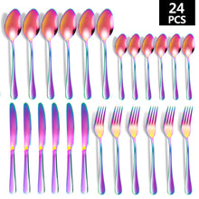 Load image into Gallery viewer, Stainless Steel Tableware Set 24-Piece Color Plated Dinning Knife and Fork Western Food/Steak Knife, Fork and Spoon
