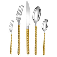Load image into Gallery viewer, 5pcs/Set 304 Stainless Steel Hemp Rope Pattern Tableware Vintage Western Food/Steak Knife and Fork Spoon Kit
