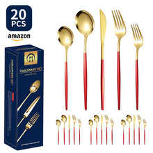 Load image into Gallery viewer, Product Stainless Steel Tableware 20-Piece Set Gold Plated Portugal Knife, Fork and Spoon
