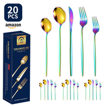 Load image into Gallery viewer, Product Stainless Steel Tableware 20-Piece Set Gold Plated Portugal Knife, Fork and Spoon
