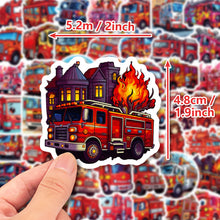 Load image into Gallery viewer, 50 Pieces Fire Truck Stickers New Children Cartoon Fire Truck Stickers Early Childhood Education Skateboard Sticker
