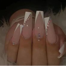 Load image into Gallery viewer, Long Ballet Spot Drill French Nail White V-Shaped French Nail Patch New European and American Color Printing Manicure
