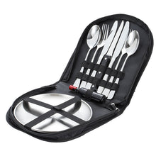 Load image into Gallery viewer, Outdoor Camping Double Western Dinner Set Stainless Steel Wooden Handle Knife, Fork and Spoon Steak Tong Bottle Opener
