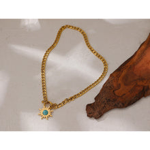 Load image into Gallery viewer, 18K titanium steel necklace women's sunflower turquoise pendant collarbone necklace
