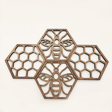 Load image into Gallery viewer, 4pcs/Set Honeycomb Bee Wooden Ornaments Creative Honeycomb Coaster Pendant Multi-Purpose Crafts
