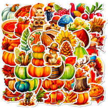 Load image into Gallery viewer, 50Pcs Thanksgiving Stickers Turkey Cartoon Animal Children Stickers Thanksgiving Graffiti Stickers
