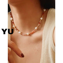 Load image into Gallery viewer, Shaped Stringed Pearls Colorful Natural Stone Bohemian Titanium Steel Necklace
