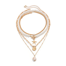 Load image into Gallery viewer, Multi-Layer Beaded Necklace Beach Imitation Pearl Necklace Starfish Shell Retro Vacation Necklace

