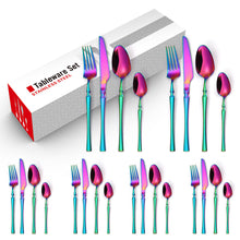 Load image into Gallery viewer, Stainless Steel Knife and Forks Four-Piece Spray Paint Small Waist Tableware 24 Pieces Golden Set Creative Western Food Steak Knife, Fork and Spoon
