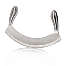 Load image into Gallery viewer, Stainless-Steel Bread Knife Cheese Pizza Cutter Nougat Cut Vanilla Cutter Dough Scraper Double Handle Swing Slicing Knife
