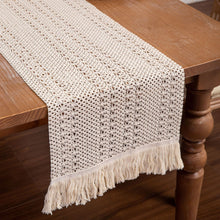Load image into Gallery viewer, Cotton and Linen Tassel Table Runner Hollow Long Tablecloth Cover Cloth Festival Wedding Ceremony Layout Decorative Cloth
