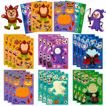 Load image into Gallery viewer, 6 Sheets/Pack Halloween Pumpkin Puzzle Stickers New Children Cartoon Graffiti Pumpkin Face Changing Stickers

