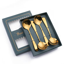 Load image into Gallery viewer, Q Tableware Set Creative Spoon Four-Piece Set round Spoon Stirring Spoon Gift Packing Ice Spoon
