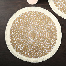 Load image into Gallery viewer, Round simple style natural color, evening placemat table mat coaster Japanese style, environmentally friendly fringed jute placemat
