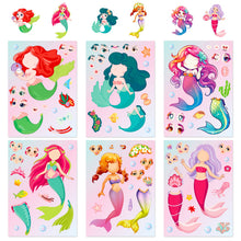 Load image into Gallery viewer, 6 Sheets/Pack Mermaid Face Changing Stickers Mermaid Princess Cartoon Parent-Child Interactive Puzzle Hand Account DIY Puzzle Stickers
