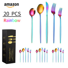 Load image into Gallery viewer, Stainless Steel Tableware Knife, Fork and Spoon 5-Piece Set Portuguese Western Food Knife, Fork and Spoon Tableware 20-Piece Set
