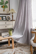 Load image into Gallery viewer, Simple Cotton and Linen Curtain Striped Tassel Living Room Curtain Rod
