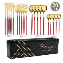 Load image into Gallery viewer, Steak Knife and Fork round Spoon Stainless Steel Spoon Portuguese Tableware Golden Set Spork
