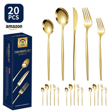 Load image into Gallery viewer, Product Stainless Steel Tableware 20-Piece Set Gold Plated Portugal Knife, Fork and Spoon
