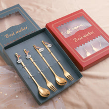 Load image into Gallery viewer, Q Tableware Set Creative Spoon Four-Piece Set round Spoon Stirring Spoon Gift Packing Ice Spoon
